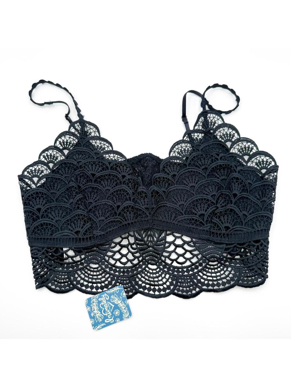 Free People Intimately Halter Lace Bralette Boho Core Black Womens Large NWT